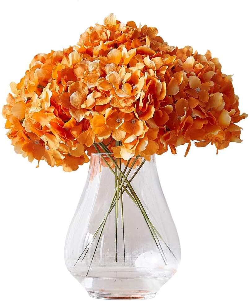 KISLOHUM Orange Hydrangea Silk Flower 10 Heads Artificial Hydrangea Silk Flowers for Wedding Centerpieces Bouquets DIY Floral Decor Home Decoration with Long Stems