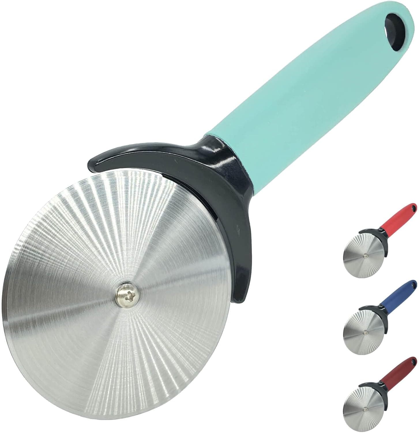 Geeyoung Pizza Cutter Wheel with Soft Cover Handle - Sharp Blade and Comfortable Grips - Premium Stainless Steel Pizza Cutter with Protective Guard - Easy Cut Easy Clean (Aqua)