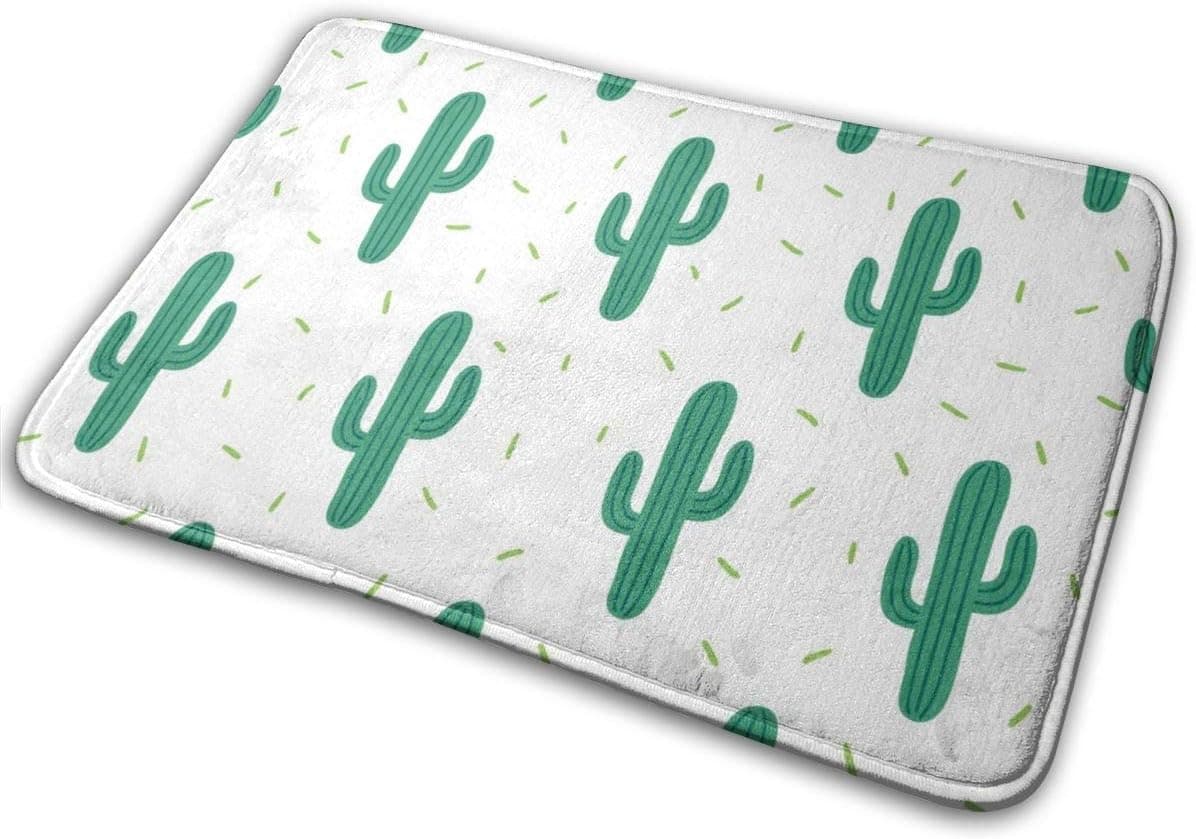 Bathroom Rugs Bath Mat Door Mats Viridis Cactus Seamless Cartoon Painting Memory Foam Front Kitchen Rug Carpet for Kitchen Hall Inside Outdoor 15.7 X 23.5 in