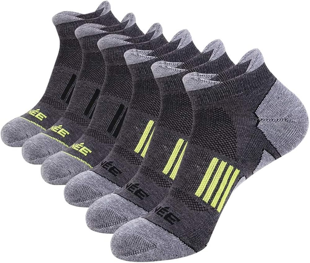 JOYNÉE Mens 6 Pack Athletic Low Cut Ankle Running Tab Socks Performance Cushioned,Grey 1,Sock Size:10-13