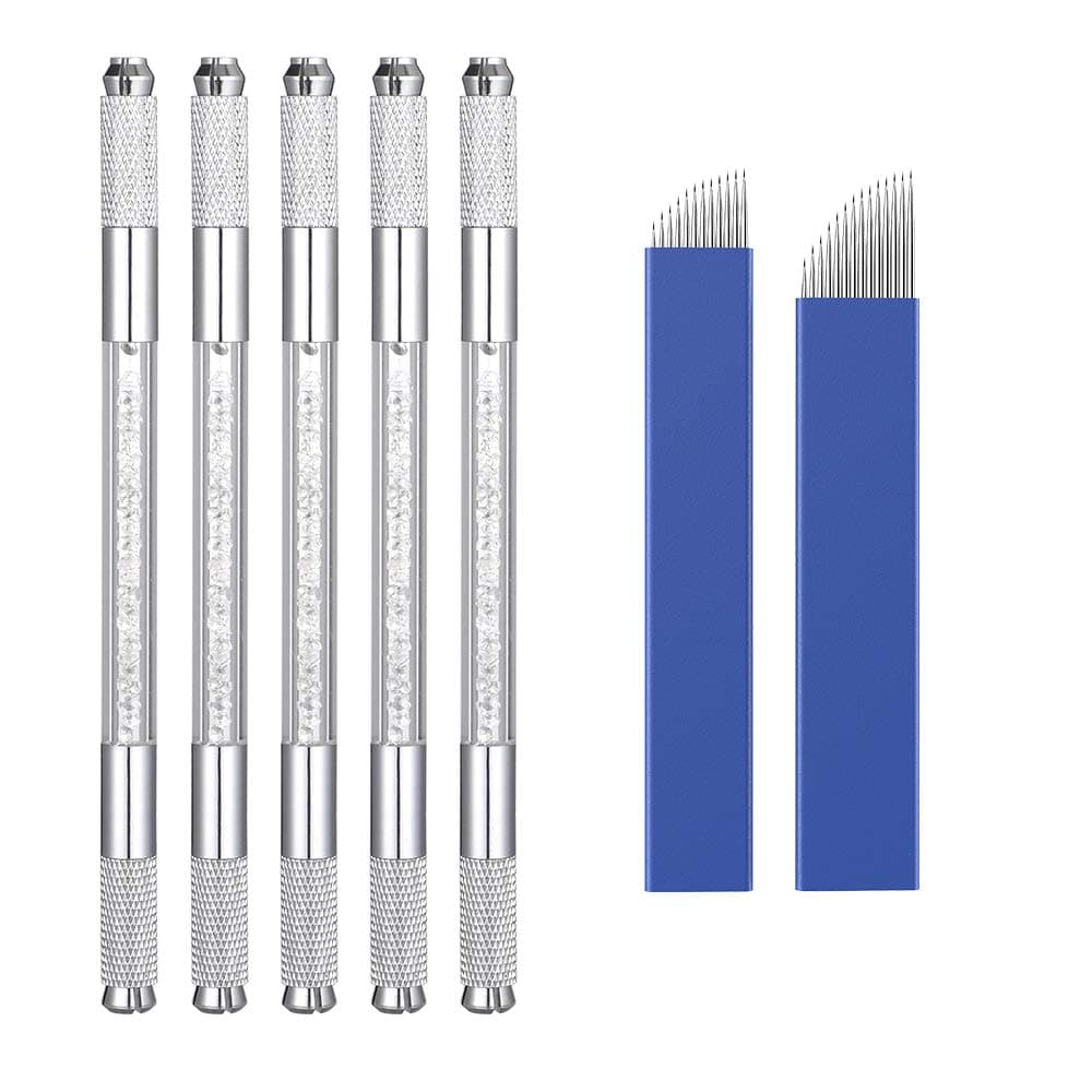 Charme Princesse Tattoo Manual Pen 5pcs With 40pcs Needles Professional Dual-head Permanent Tattoo Machine Makeup Supplies for Eyebrow Clear EM910S40-3