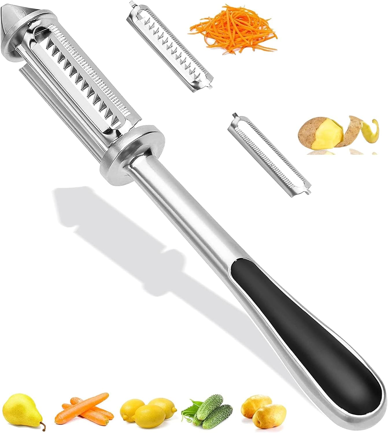 Vegetable Fruit Peeler Multifunctional 3in1 Durable Stainless Steel Peeler with 2 Sharp Blades Dual Julienne Slicer Non-Slip Handle Kitchen Peeler Vegetable Cutter for Carrot Cucumber Potato Apple