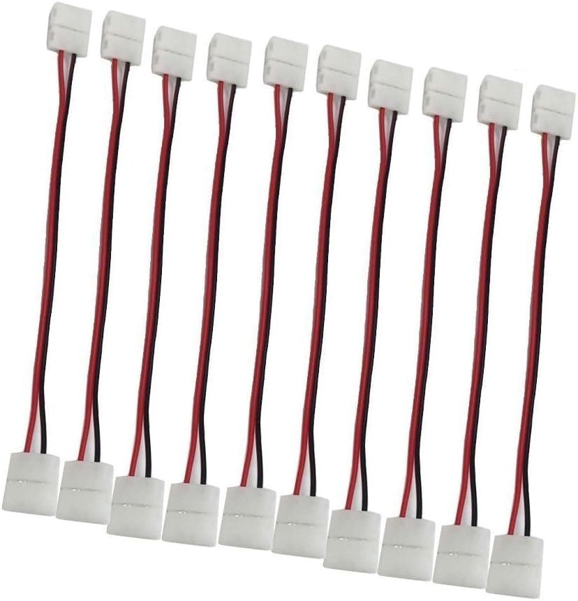 LightingWill 10pcs Pack Strip to Strip with Wire Solderless Snap Down 2Conductor LED Strip Connector for 10mm Wide 5050 5630 Single Color Flex LED Strips