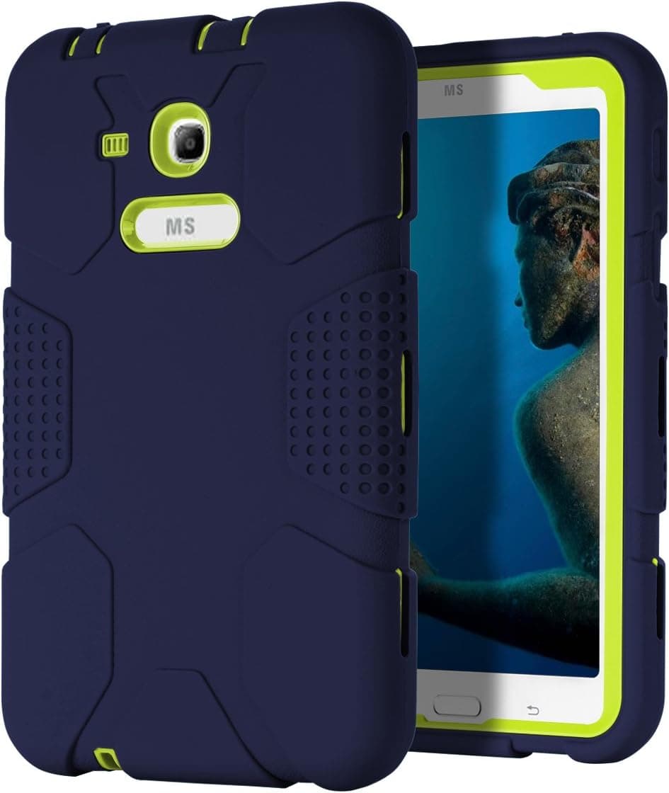 TOPSKY Galaxy Tab 3 Lite Case Kids,Galaxy Tab E Lite Case,[Robot Series] Shock-Absorption High Impact Hybrid Armor Defender Case for Samsung Galaxy Tab 3 Lite 7.0/Tab E Lite, Navy Blue/Lemony Yellow