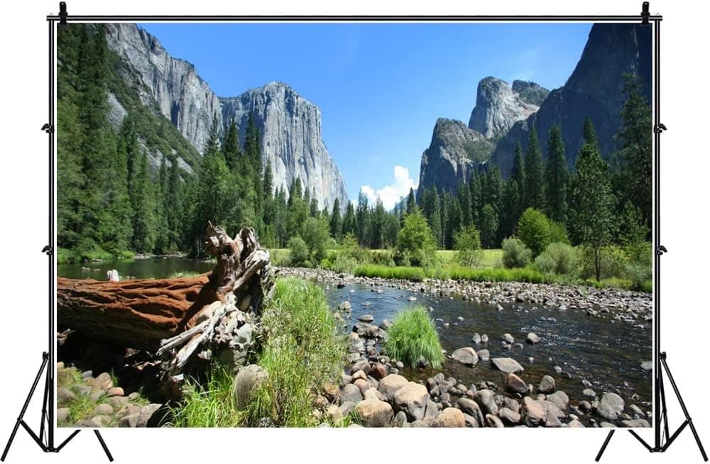 Laeacco Lake and Mountains Backdrop 10x8ft Vinyl Photography Background Unicorn Background Green Trees Rock Stone River Blue Sky View Backdrop