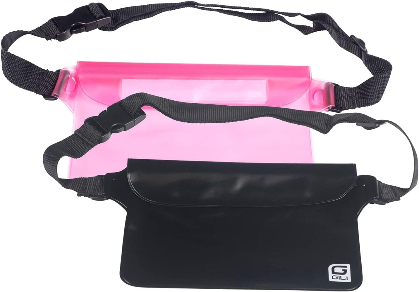 GILI 2-Pack Waterproof Pouch, Screen Touch Sensitive Waterproof Bag with Adjustable Waist Strap - Keep Your Phone and Valuables Dry - Perfect for Paddle Boarding (Pink/Black)