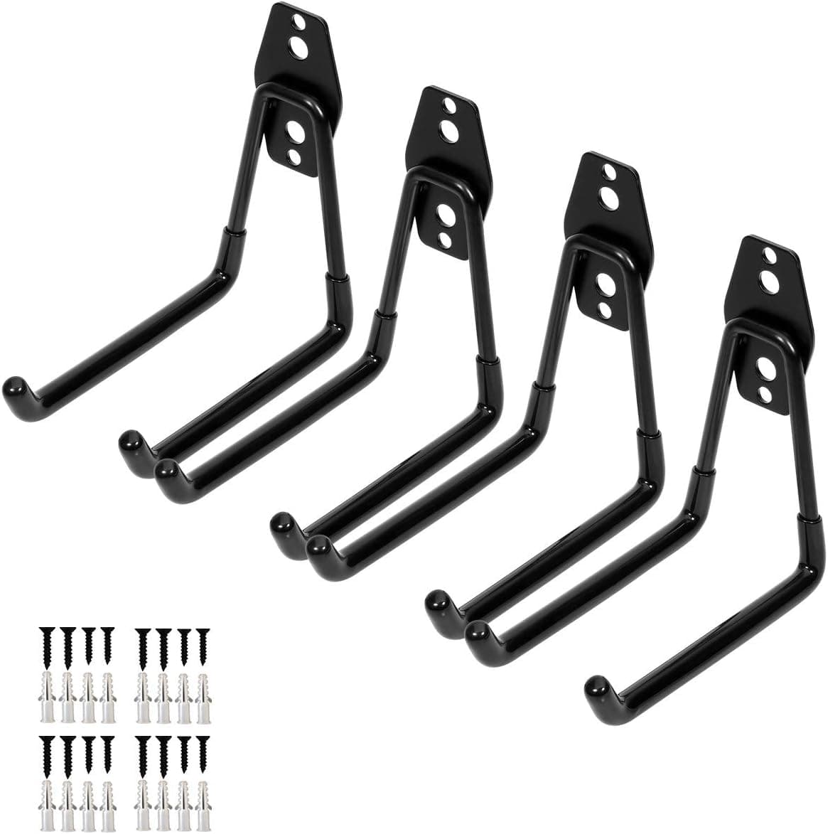 Whrsinlor Wall Mount Heavy Duty Double Utility Tools Hooks with Anti-Slip Coating for Garage Storage Organizer Shovels Chair Hose, 4 Pack 5 Inches Garage Hooks…