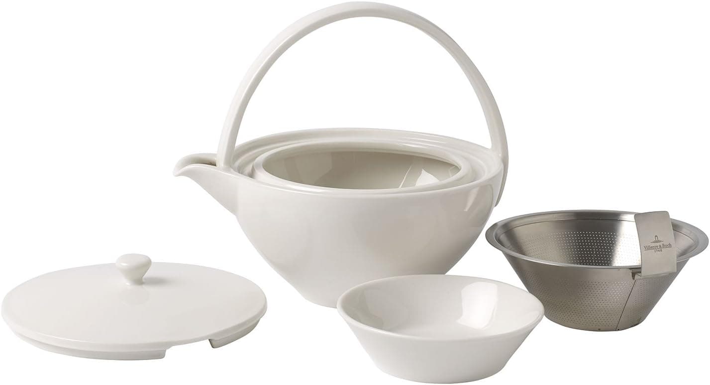 Villeroy & Boch Tea Passion Teapot With Filter, 0.75 l, Premium Porcelain/Stainless Steel, White