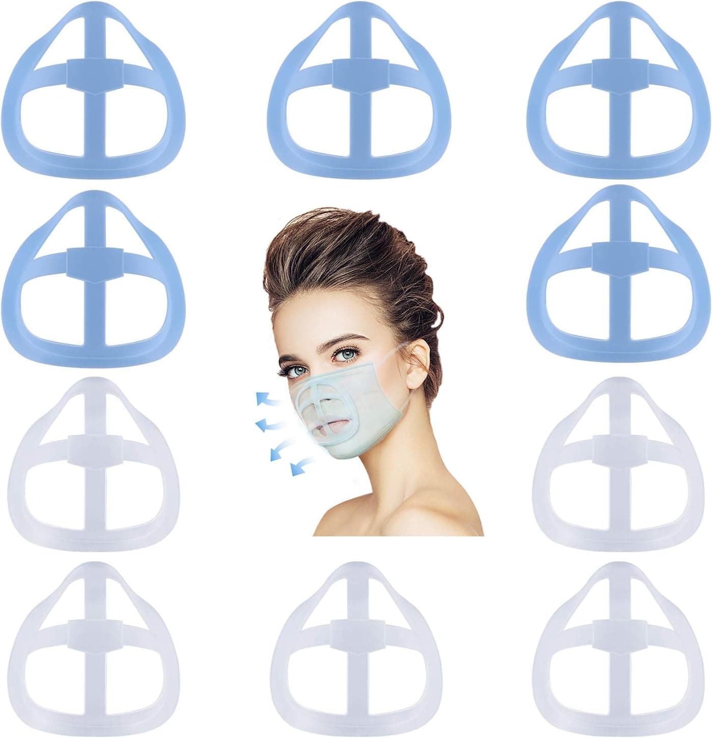 Cool Face Mask Bracket Inner Support Frame - for Guard Under Mask Inserts Plastic Bracket - More Breathing Room - Mouth Guard Masks Lipstick Protection Stand-Washable Reusable| 5 white 5 blue