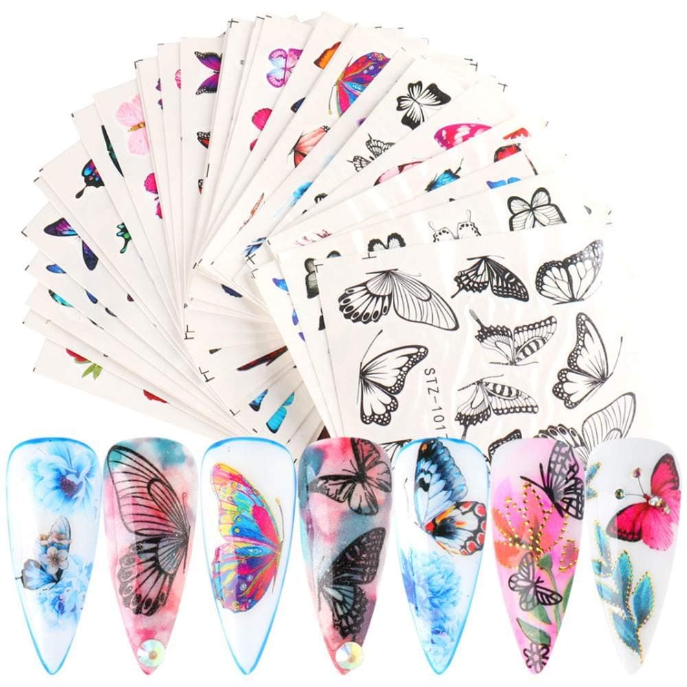 Dufy Butterfly Nail Art Decals Sticker Nail Butterfly Flower Design 30 Pcs Water Transfer Stickers HolographicSpring And Summer Butterfly Color Printing Female Trend Nail Art Decoration DIY Nail Art