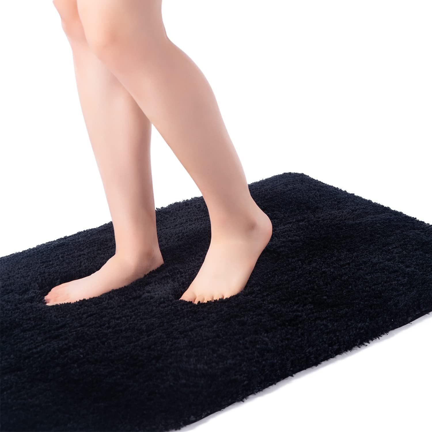GENTSING Bathroom Rugs 48x28 Black Bath Mats Shower Shaggy Floors Extra Thick Super Soft Best Absorbent Perfect Absorbant Plush Door Mat Carpet