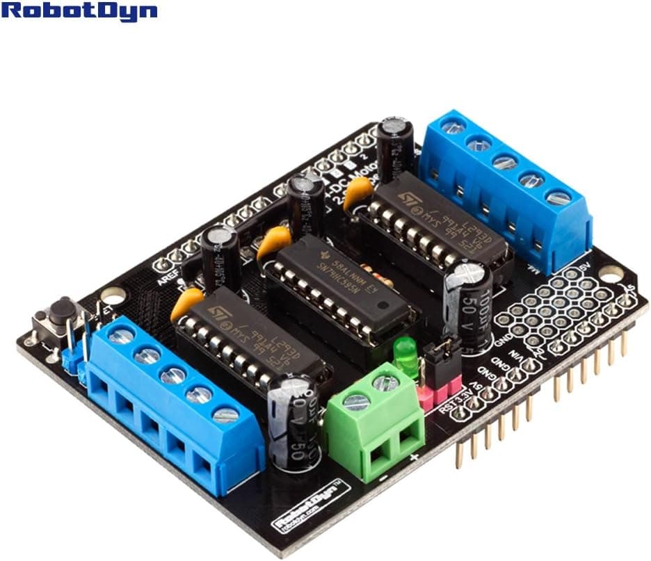 RobotDyn - Motor Shield L293D: for 2 DC / 4 Stepper Motors, for Robotic car Projects, Arduino Uno, Mega, Leonardo