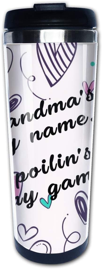 Waldeal Grandma's My Name, Spoilin's My Game Travel Coffee Mug with Flip Lid, Best Grandma Ever Stainless Steel Vacuum Insulated Tumbler Cup 14 OZ, Birthday Mother's Day Gift for Women Grandma