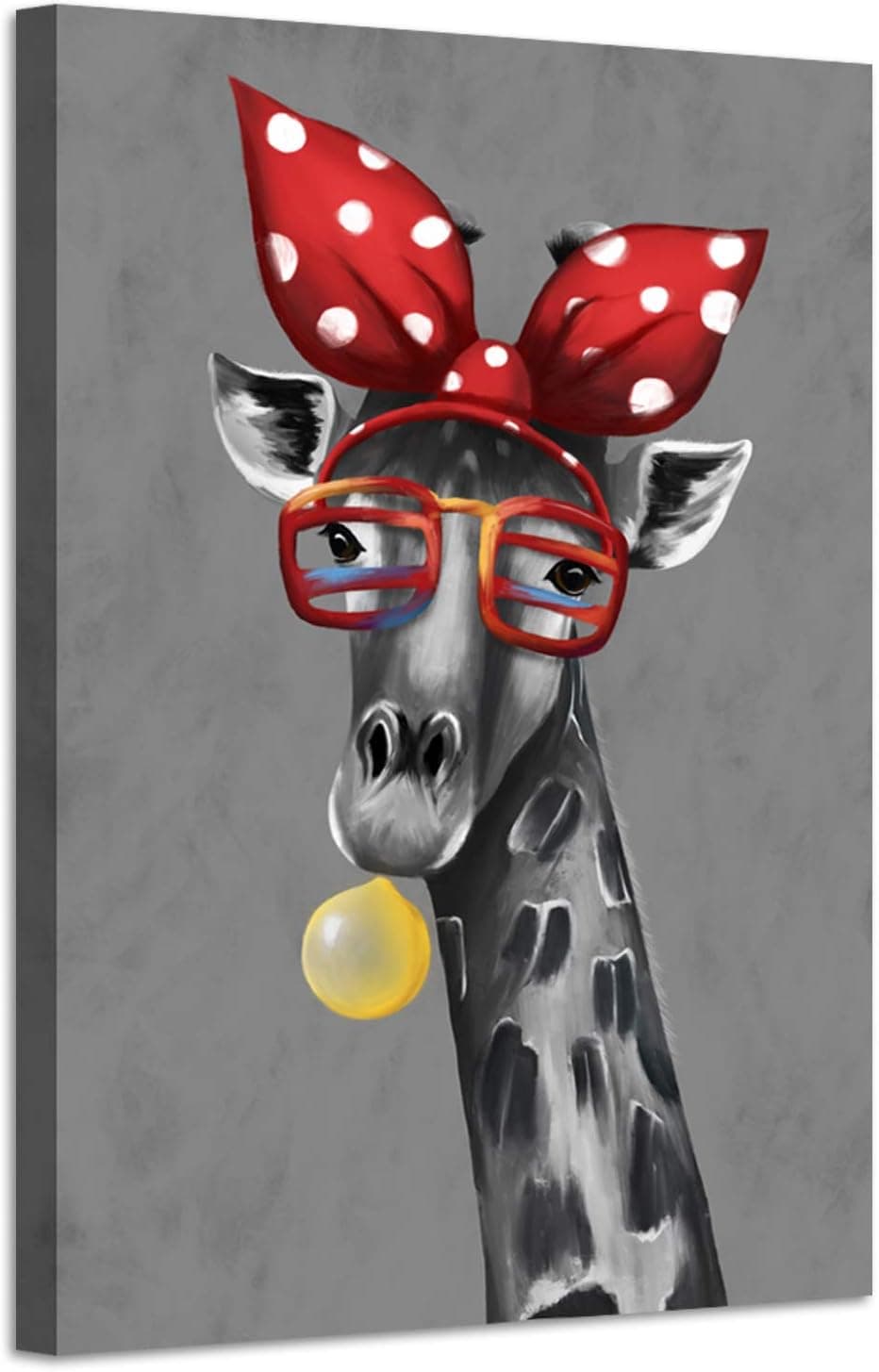 sechars - Modern Animal Art Funny Giraffe Bubble Gum Art Painting Abstract Canvas Art Stretched Frame Artwork for Wall Decor Kids Room Decor 24x36inch