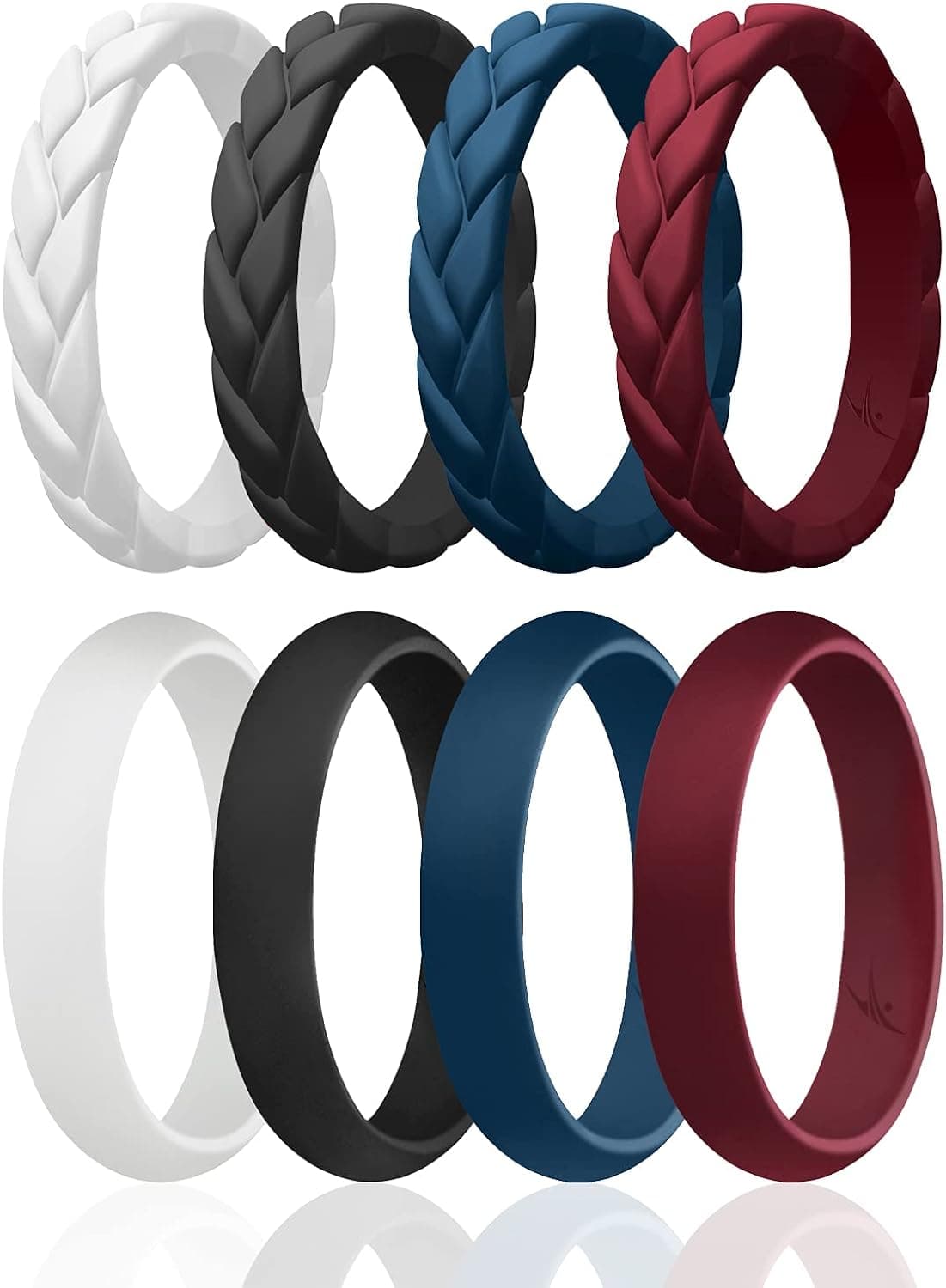 ROQ Silicone Rubber Wedding Ring for Women, Thin Stackable Braided Flame Leaves & Dome, Rubber Silicone Wedding Band, Anniversary Rings, Promise Ring, 4/5.5mm Wide 2mm Thick, Multicolor