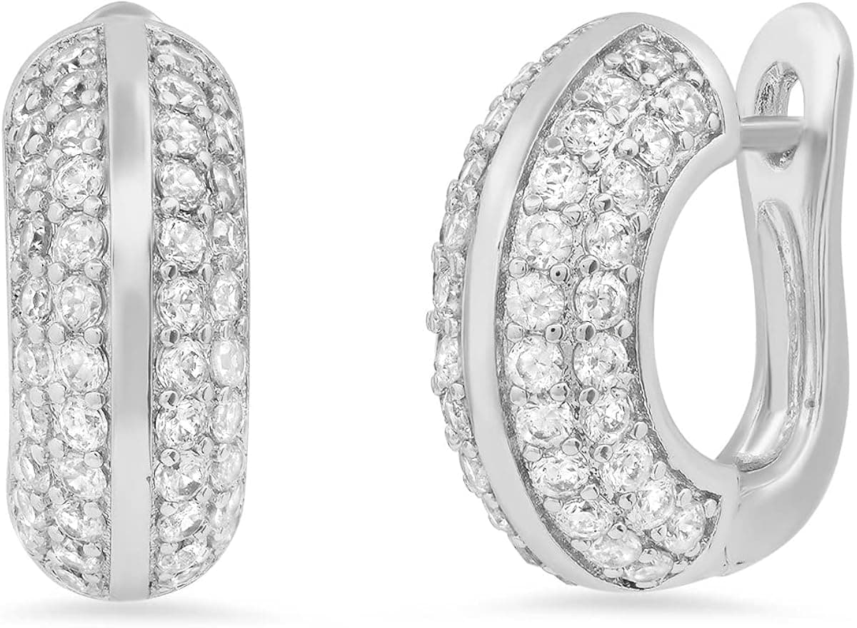 Steeltime 18K Gold Plated Brass Huggie Earrings with Simulated Diamonds
