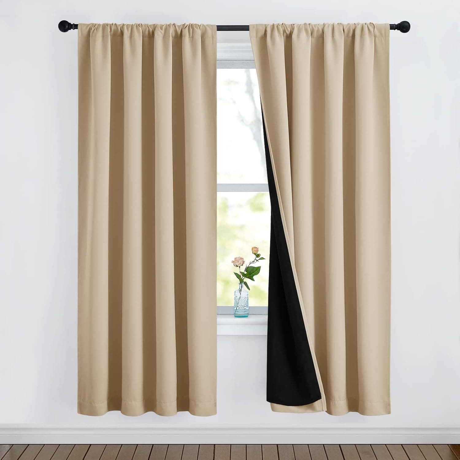 NICETOWN Living Room Completely Shaded Draperies, Privacy Protection & Noise Reducing Drapes, Rod Pocket Insulated Window Treatment Curtain Panels(Biscotti Beige, 2 Pieces, W52 x L72)