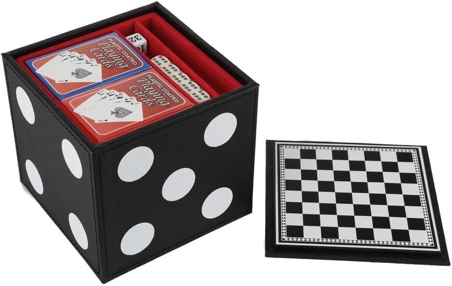 JumJoe Chess & Poker Set with Bounded Leather Case Includes 100 Chips and 2 Decks of Cards
