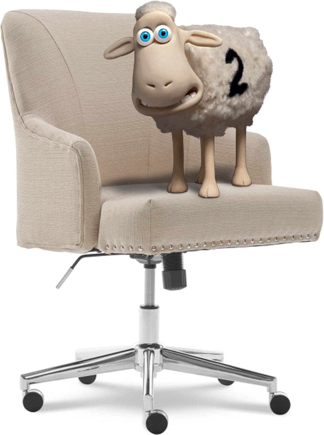 Serta Leighton Home Office Chair with Memory Foam, Height-Adjustable Desk Accent Chair with Chrome-Finished Stainless-Steel Base, Twill Fabric, Stoneware Beige