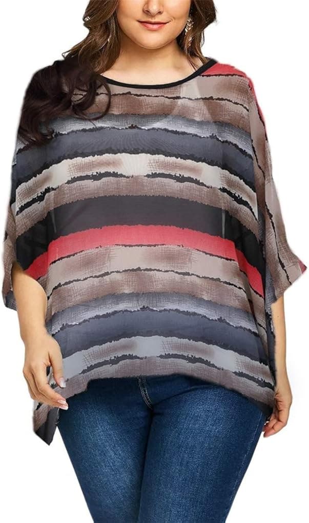 Fendxxxl Women's Batwing Tops Casual Chiffon Blouse Colorblock Shirt Loose Tunics