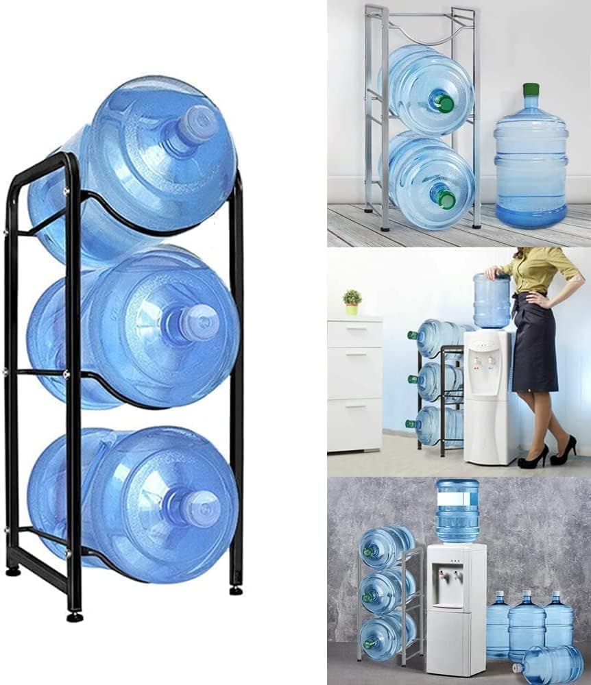 Vrisa Water Bottle Holder Water Jug Rack, 5 Gallon Water Bottle Organizer for 3 Tiers Storage, Silver
