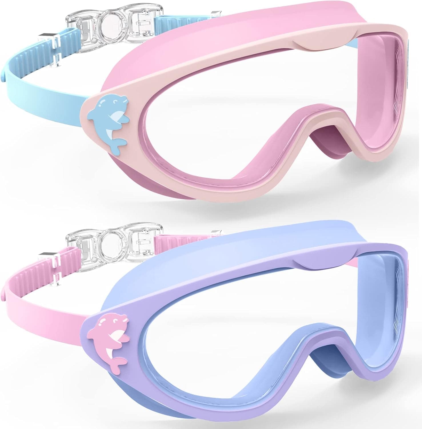 DEFUNX 8-15 Years Old Kids Swim Goggles (Pack of 2) Googles for Swimming Multi-Color/Anti-Fog/No Hair Pull/Dolphin Decoration