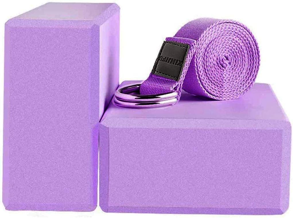 MEISONG Yoga Blocks 2 Pack Set - (Yoga Block with 1 Yoga Strap) High Density Soft EVA Foam Block for Yoga, General Fitness, Pilates, Stretching and Toning Workouts