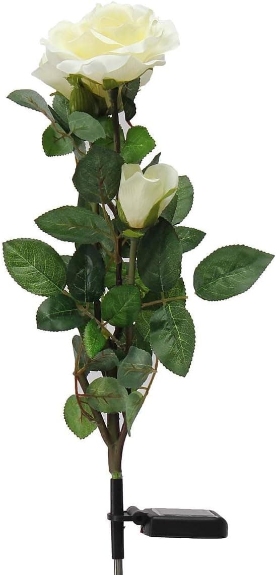 TOOGOO(R) Solar Powered White 3 LED Rose Flower Lights Garden Outdoor Decorative Decor Landscape Rose Light Path Lamp