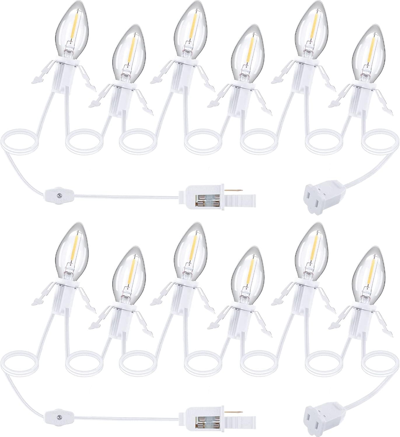 Leelosp 2 Pack Accessory Cord with 6 LED Light Bulb and Female Plug, 13.12 ft C7 Lamp Village Light Cord with 2 Fuse Wires, Ul-588 White Light Cord for Christmas Village House Craft Xmas Decor