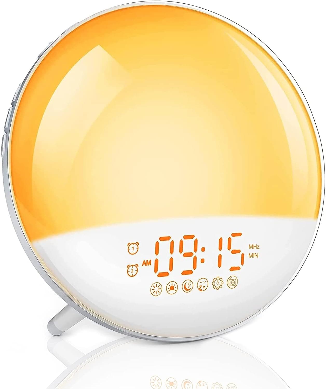 Seamuing Wake Up Light Sunrise Alarm Clock with FM Radio & Snooze for Heavy Sleepers, Bedroom, Sunlight Simulation Clock Radio with Dual Alarms, White Noise, 7 Natural Sounds, Ideal for Gift