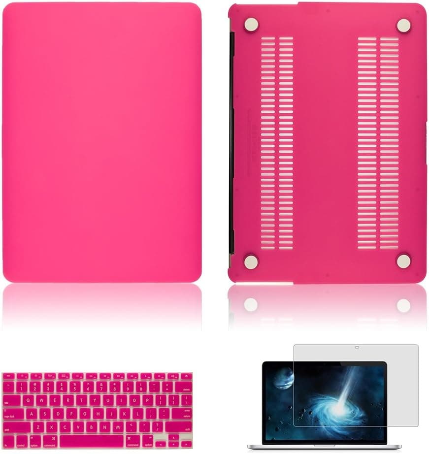 IC ICLOVER Laptop Rubberized Hard Cover See Through Frosted Matte Coated Snap On Case for Apple MacBook Air 11 inch 11.6 +Transparent TPU Keyboard Skin Cover+Clear LCD Screen Protector-Hot Pink