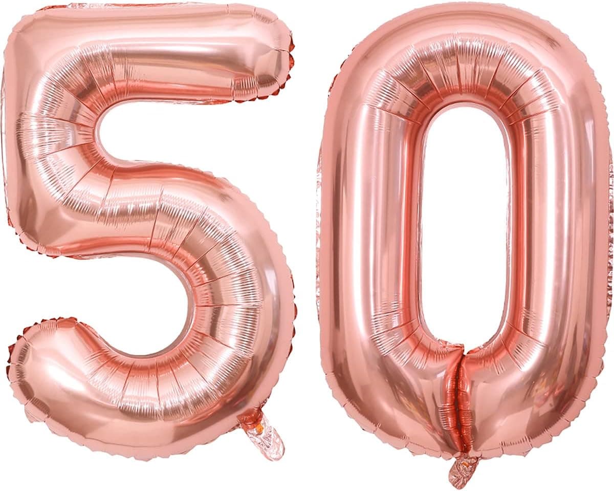 40Inch 50 Balloon Numbers Rose Gold Helium Number 50 Balloons Self-Sealing for Birthday Party Decorations and Anniversary Party Decor(Rose Gold50)