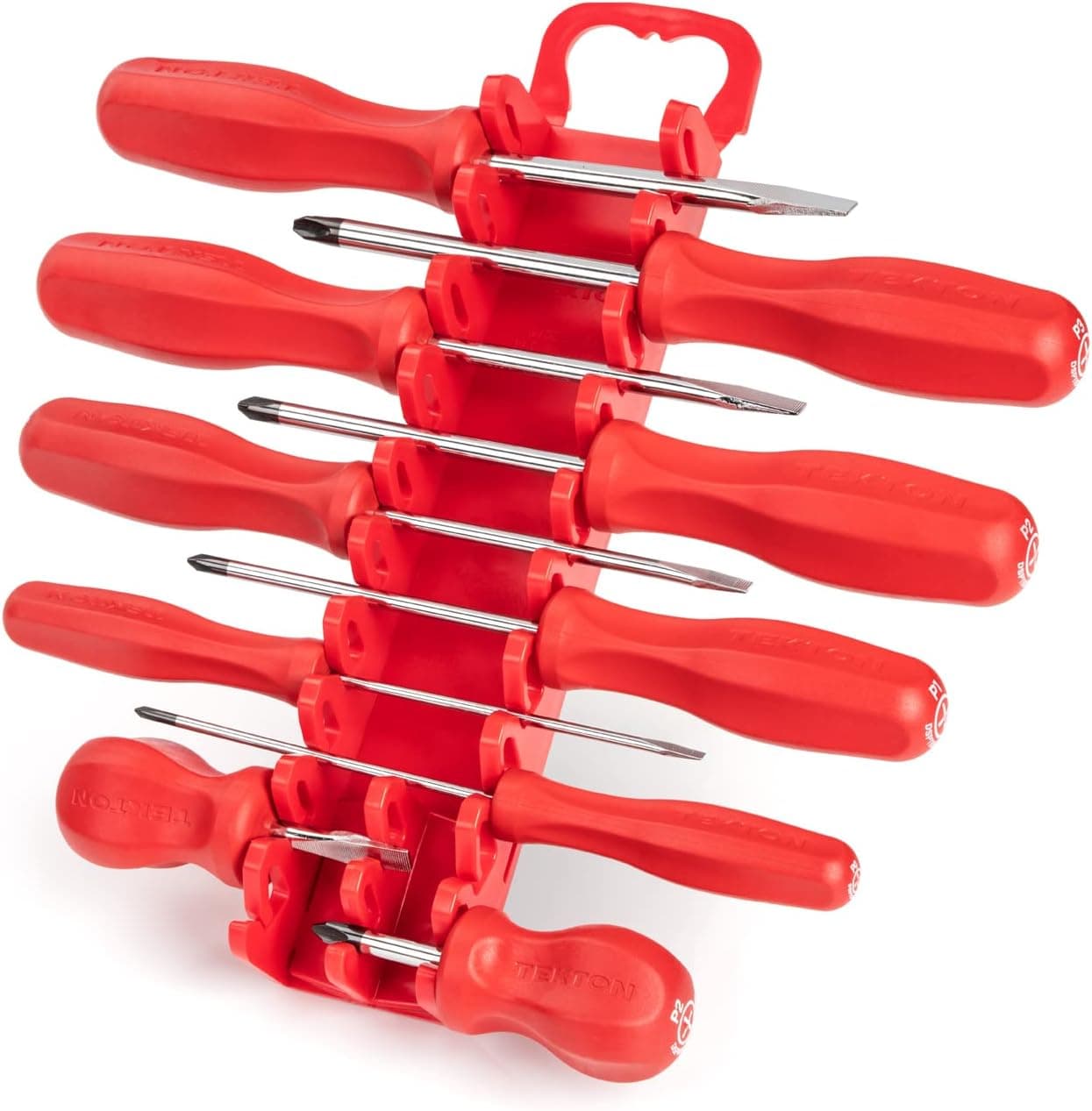 TEKTON Hard-Handle Screwdriver Set, 10-Piece (#0-#3, 1/8-5/16 in.) - Holder | Made in USA | DRV42021