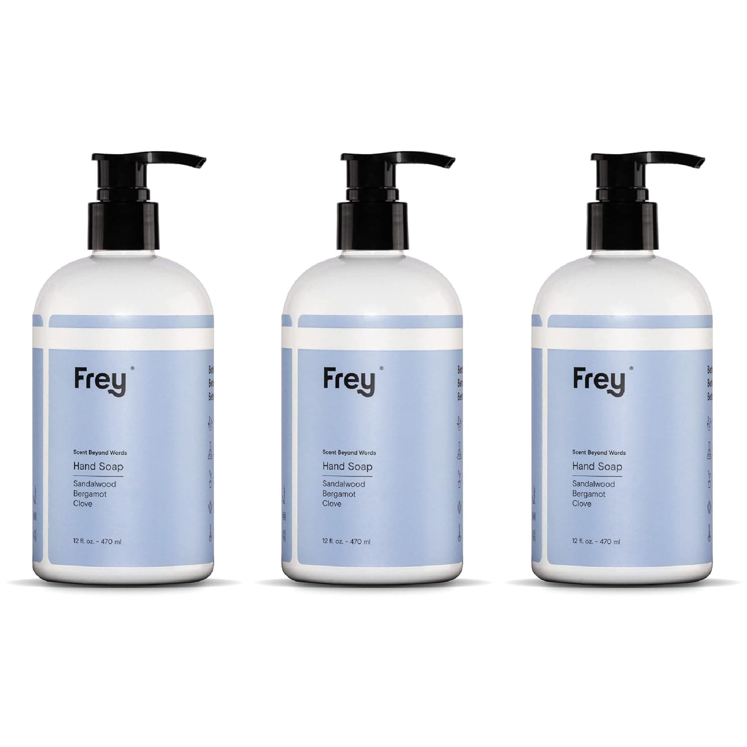 FREY Soft Liquid Hand Soap - Scented Hand Wash Made with Natural Ingredients, Moisturizing Hand Soap for Sensitive Skin, Handsoap with Enchanting Fragrance (Sandalwood Scent)(12-Ounce Bottles Pack of 3)