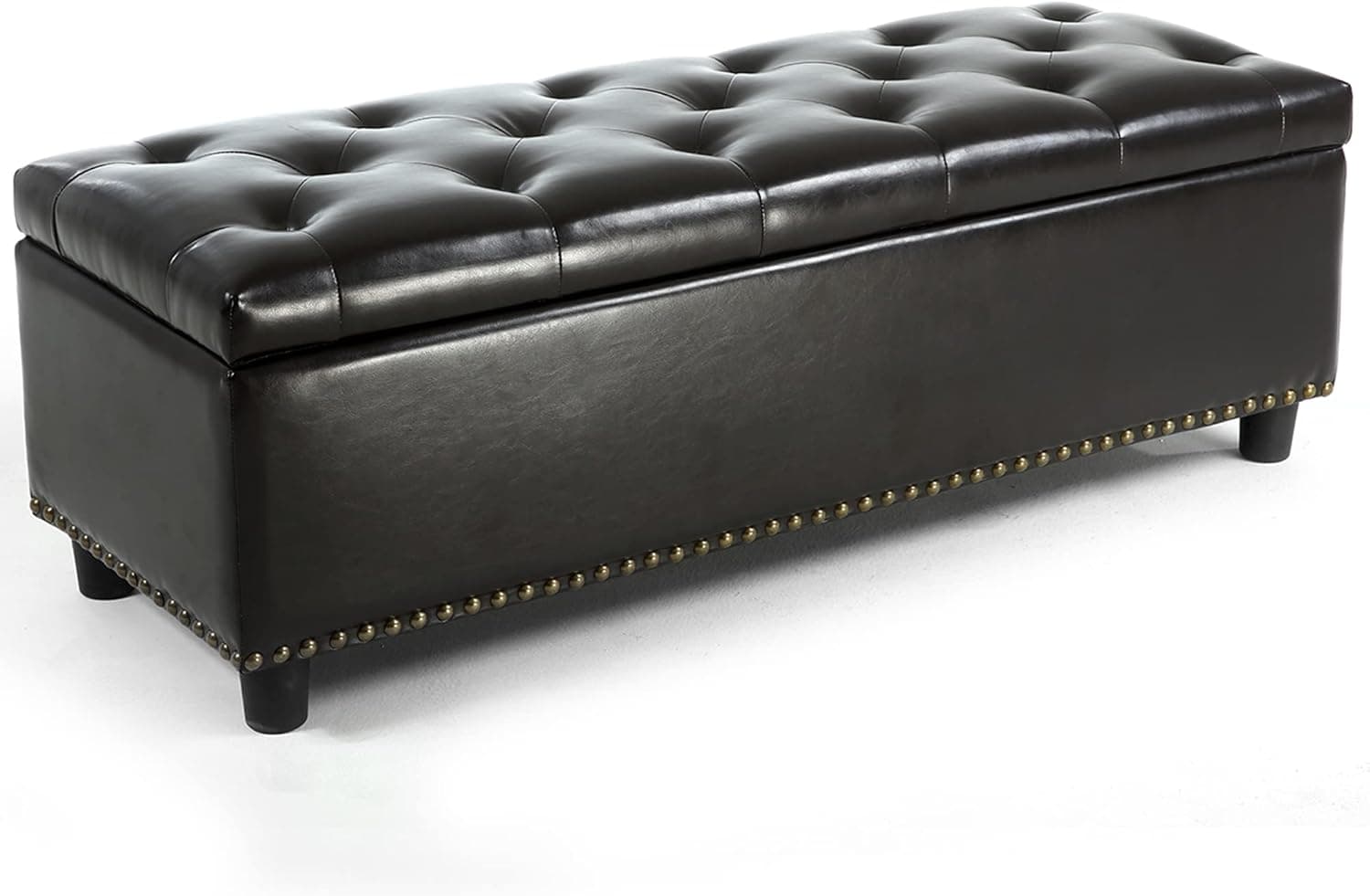 BELLEZE 47 Inch Storage Ottoman, Tufted Ottoman Faux Leather Storage Bench with Safety Close Hinge, Ottoman with Storage for Living Room, Entryway, Hallway, Foot Rest, Support 300lbs - Dark Brown