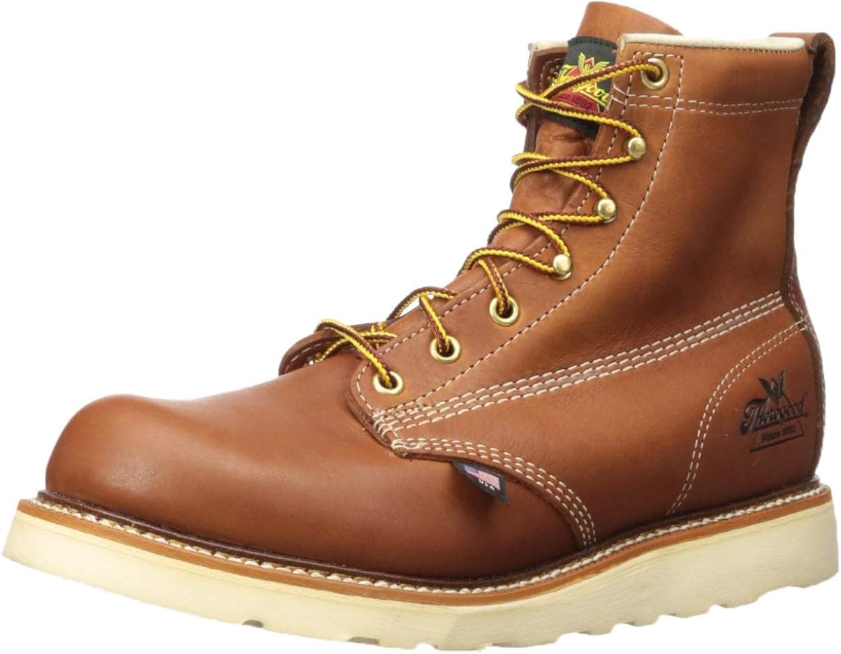 Thorogood Men's American Heritage 6" Tobacco Plain Toe, MAXWear Wedge Non-Safety Toe Boot