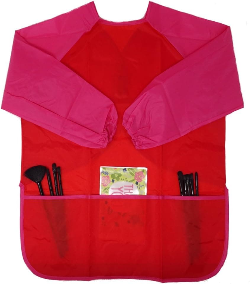 Honbay Kids Waterproof Long-Sleeved Smock Apron Bib for Eating Painting Kitchen Classroom, Community Event, Crafts & Art Painting Activity 5-8Year (Red)