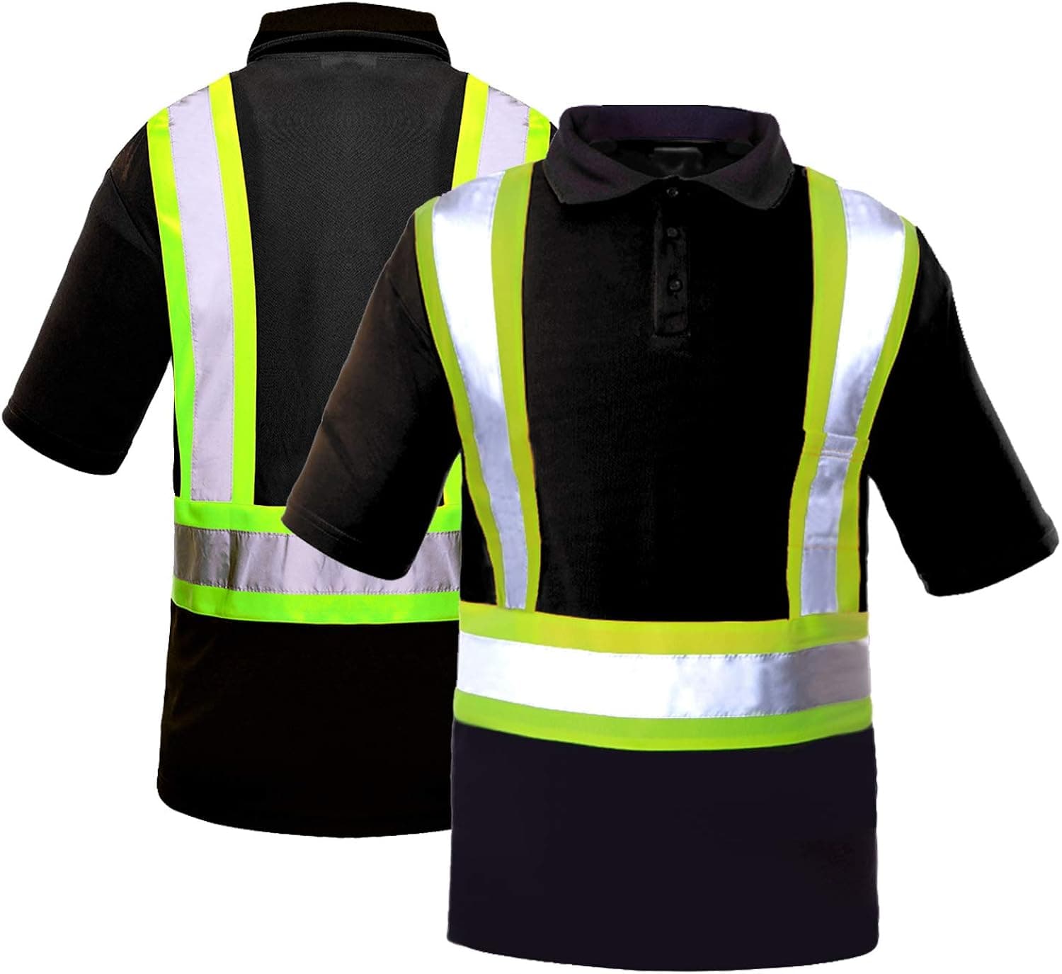 FONIRRA High Visibility Reflective Safety Polo Work T Shirts for Men ANSI Class 2 with Black Bottom