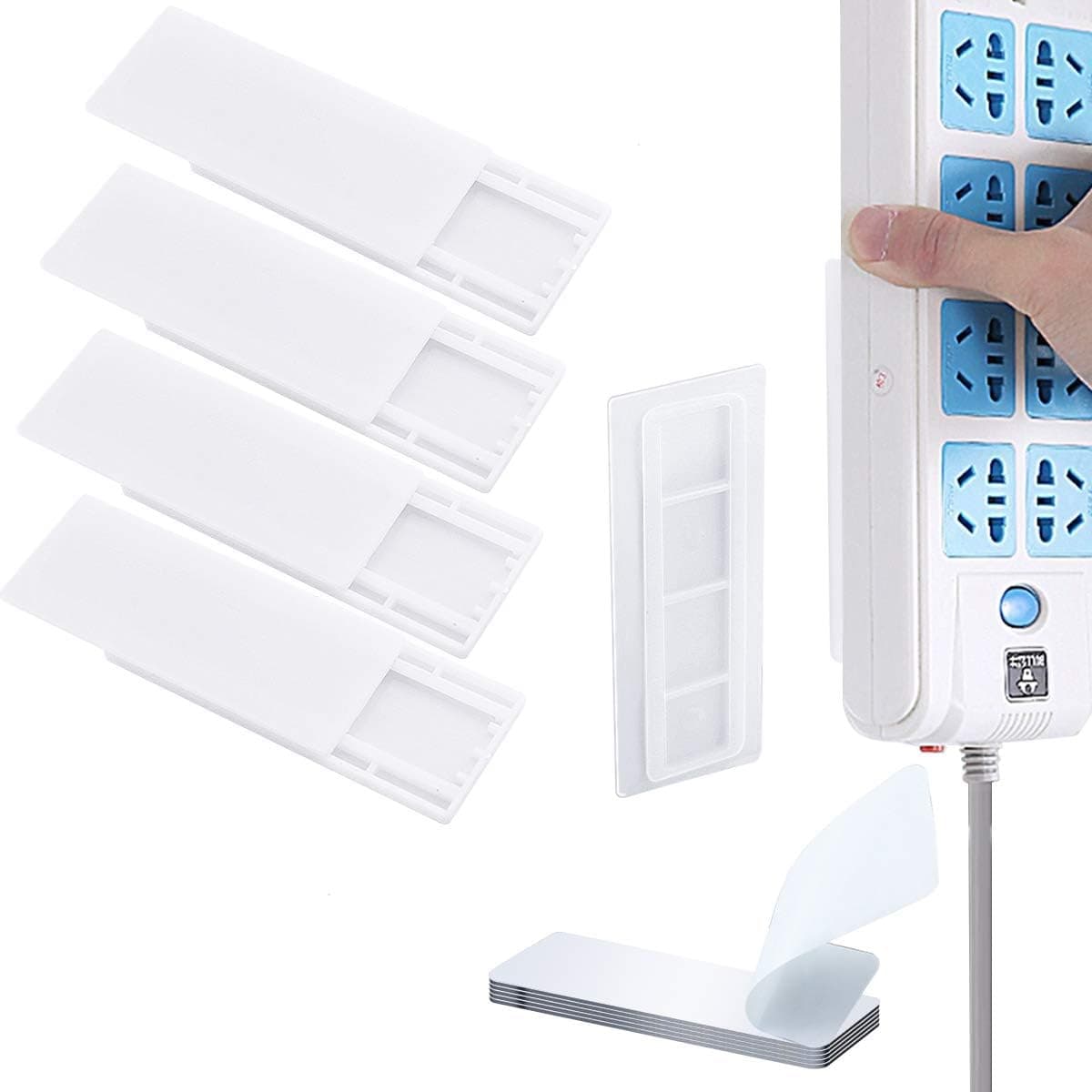 Kuqqi Self Adhesive Power Strip Holder Fixator,No Hole Plug-in Wall Socket Sticker Fixer for Wall Desk WiFi Router,Plug Holder Sticker Board(6 Packs)