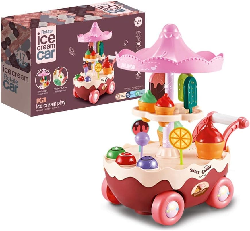 Toddler Girl Toys Age 3 4 5 6 Years,Small Ice Cream Truck,Pretend Play Set Food Toys for Girls,Automatic Walking Ice Cream Cart
