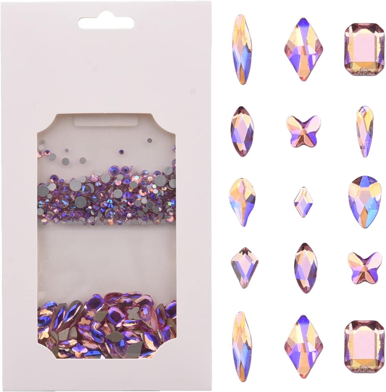 Tisslan 820pcs Crystal Pink AB Mix Shapes and Sizes Nail Art Rhinestones DIY Non Hotfix Flatback Glass Round Nail Stones Gems Set for Makeup Nail Crafts Tumblers Bulk Supply