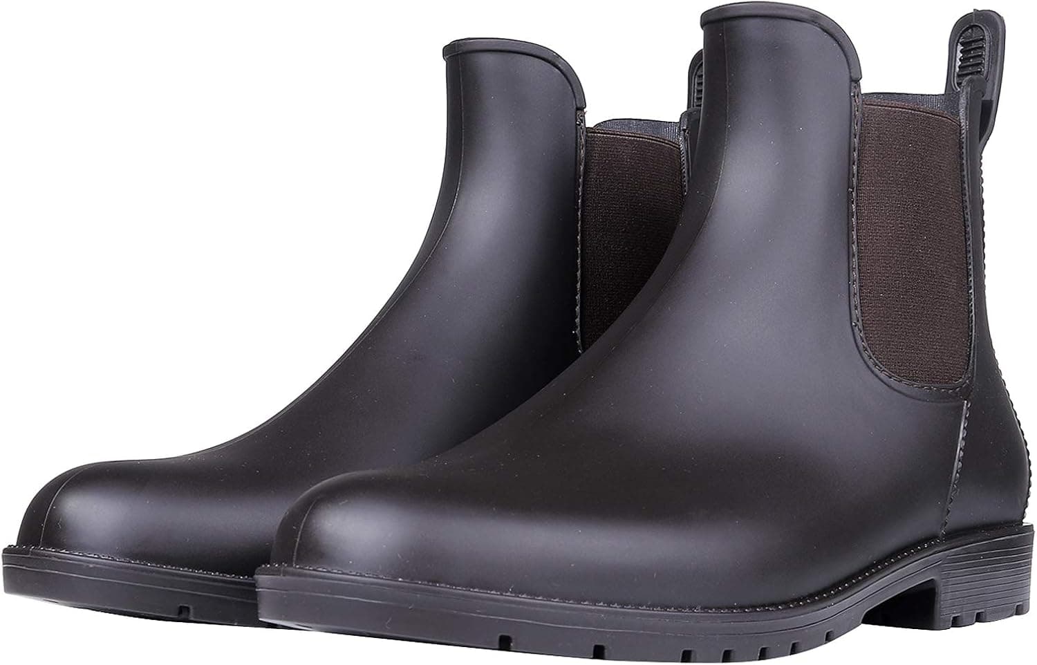 Comwarm Womens Anti Slip Ankle Rain Boots Waterproof Slip On Rain Shoes Elastic Chelsea Brown Rain Booties