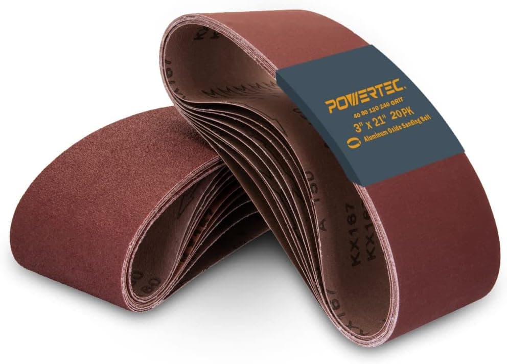 POWERTEC 11043-2 3 x 21-Inch Aluminum Oxide Sanding Belt Assortment, 5 Each of 40/80/ 120/240 Grits, 20 PK