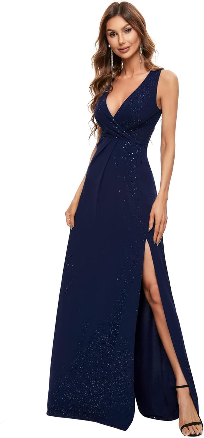 Ever-Pretty Women's V-Neck Glitter Dress Side Split Evening Dress 7505