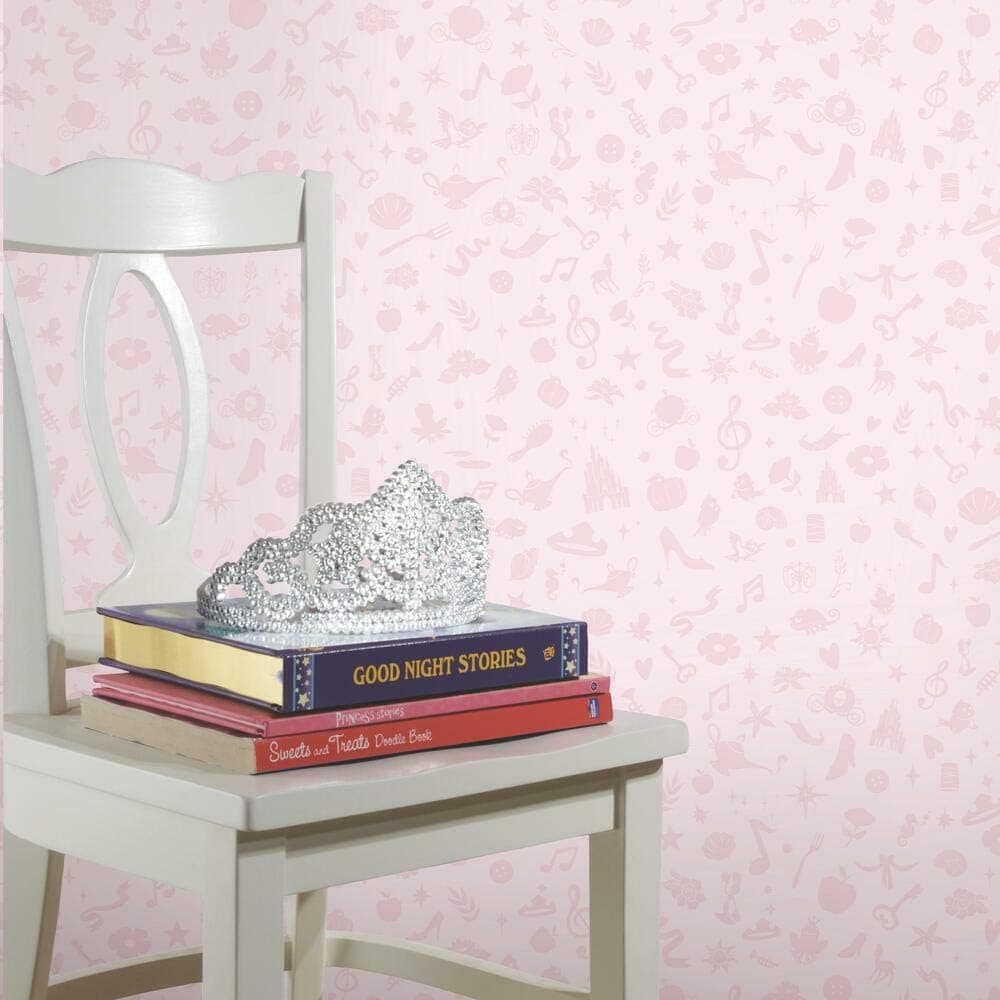 RoomMates RMK11408WP Disney Princess Icons Pink Peel and Stick Wallpaper with Glitter