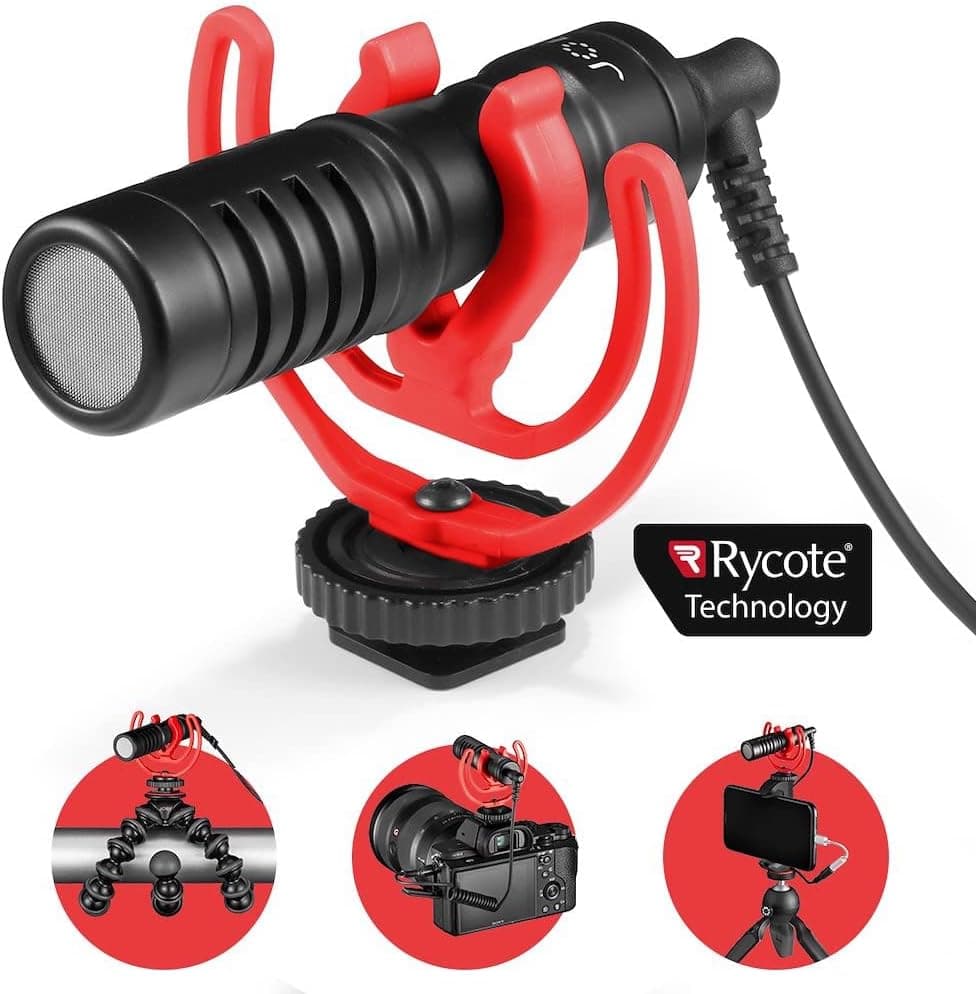 Joby Wavo Mobile Compact On-Camera Microphone with Rycote Shock Mount, Deadcat Windscreen for Smartphone, Camcorder, iPhone Microphone, Vlogging, YouTube, Phone Microphone, Professional Microphone