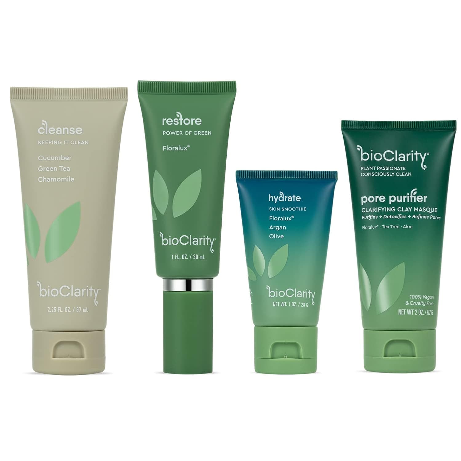 bioClarity 3-Step Essentials Skin Routine (Mini Size) + Clarifying Mask for Normal & Oily Skin Types | 100% Clean, Vegan Ingredients.