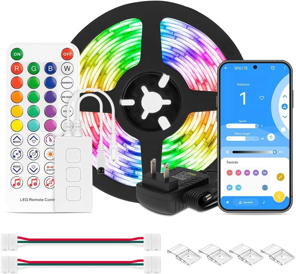 BTF-LIGHTING RGBW Chasing Rainbow Effects LED Strip Lights WS2814 RGBW IC Bluetooth Music APP Addressable RGB+Warm White 16.4FT Flexible Multicolor for Room TV Bedroom Party Kitchen with 12V Adapter