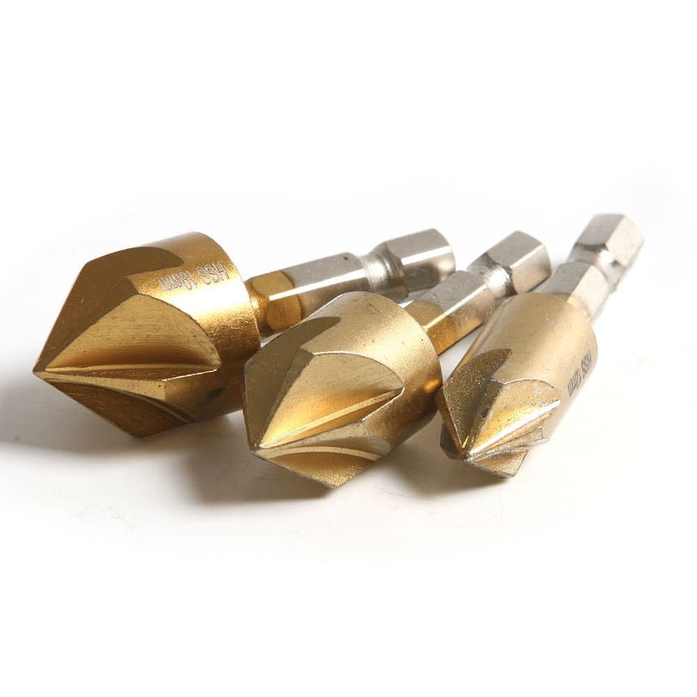 3* 5 Flute Chamfer Debur Countersink 1/4 Hex Shank 90 Degree Wood Chamfer Cutter