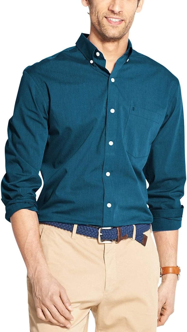IZOD Men's Button Down Long Sleeve Stretch Performance Solid Shirt (Discontinued)